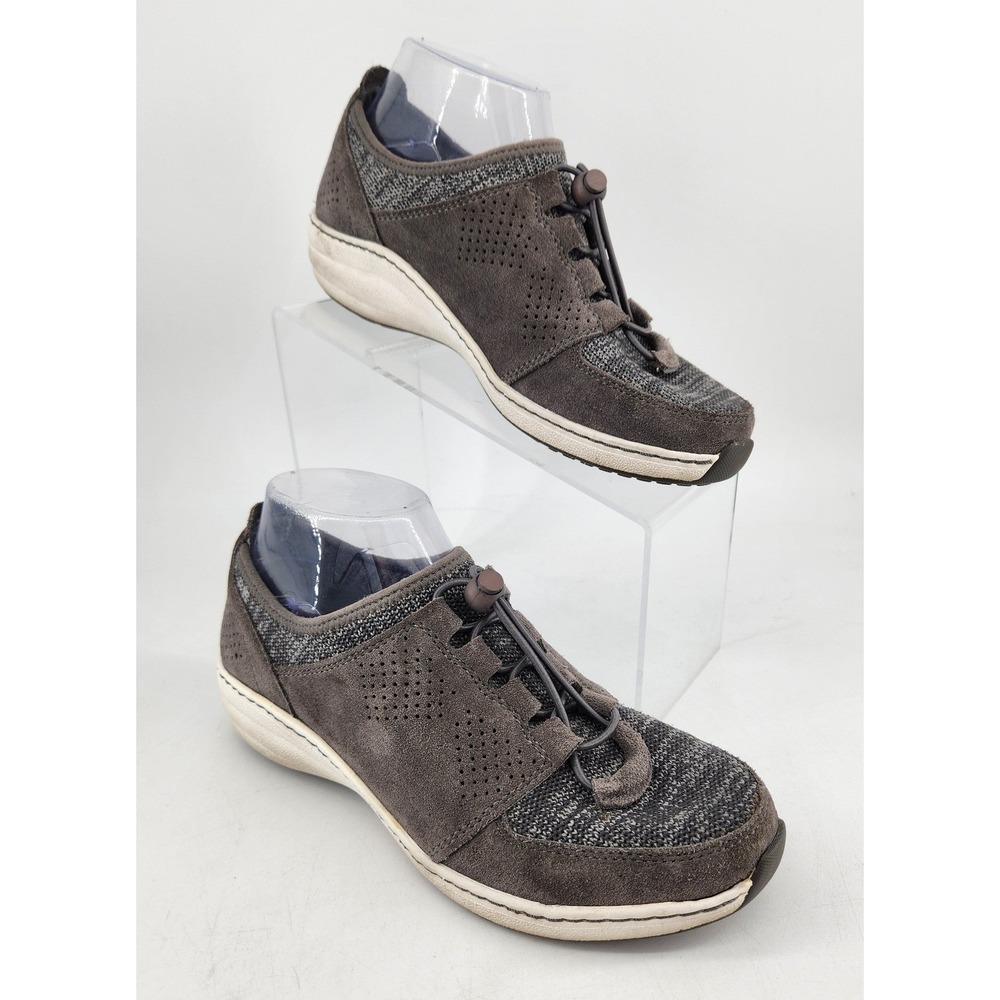 Aetrex Casey Bungee Sneakers Women Size 7 Grey Suede Knit Slip Resistant Walking